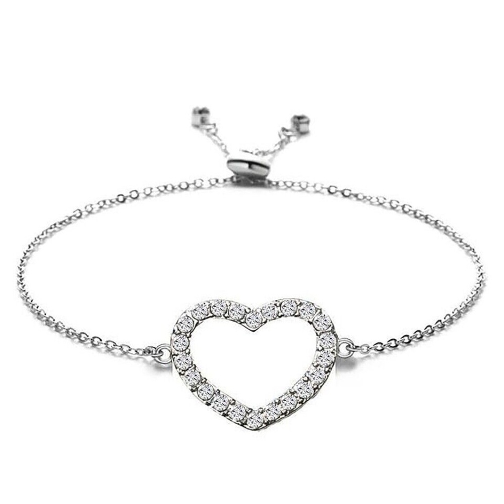 Swarovski Elements Crystal Adjustable Heart Silver Slider Bracelet ~ New!